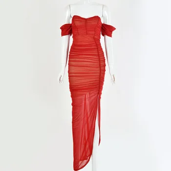 2020 Metų Vasaros Naujokų Seksuali Suknelė Off Peties Akių Transparrent Dirželiai Padalinta Balta Raudona Juoda Šalis Suknelės Vestidos