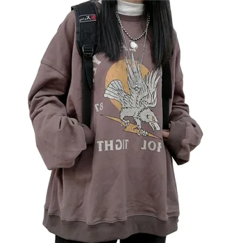 Japonijos Retro Streetwear Striukė Erelis Grafika Hoodies Palaidinukė Moterų Grunge Harajuku ilgomis Rankovėmis Tracksuit Moterų Rudenį