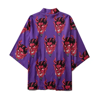 Vyrai Vasarą Streetwear Spausdinti Demonas Kimono Japonijos Stiliaus Drabužius Cardigan Mandarinų Skraiste Vyrų Unisex Japonijos Tendencija Kimonos
