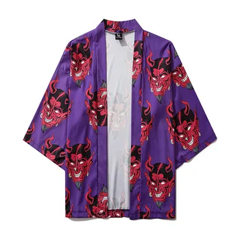 Vyrai Vasarą Streetwear Spausdinti Demonas Kimono Japonijos Stiliaus Drabužius Cardigan Mandarinų Skraiste Vyrų Unisex Japonijos Tendencija Kimonos