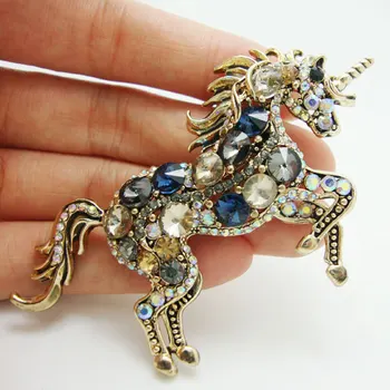 TTjewelry Klasikinio Vienaragis Arklys Multi-spalva kalnų krištolas Kristalų Segė Pin Gyvūnų, Kabamųjų