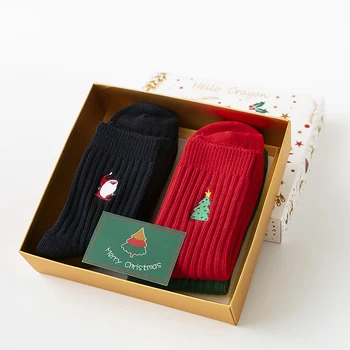 Pora kojinių, Kalėdų dovanos, Siuvinėjimas Kalėdų eglutė Kalėdų Senelis Žmogus Moterų kojinės nustatyti 4 porų Animacinių filmų kojinės Medvilnė, Dovanų dėžutėje