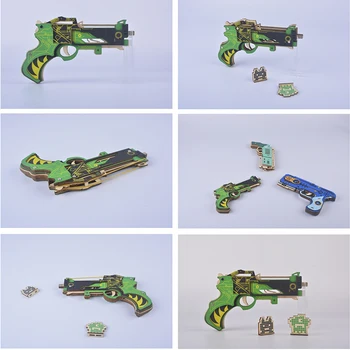 3D Medinė Dėlionė Revolver Gumos Juosta Ginklai 