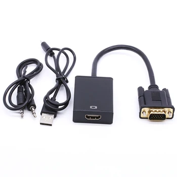 PC Nešiojamas su HDTV Projektorius 1080P VGA į HDMI Konverteris Adapteris Suderinamas su 3.5 mm Audio Kabelis USB maitinimo šaltinis