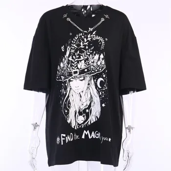 Rosetic Prašmatnus Spausdinti Gotikos Marškinėliai Moterims Harajuku Streetwear Tshirts Vasaros Marškinėlius 2020 Goth Girl Grandinės Dizaino Studentas Viršūnes Tees