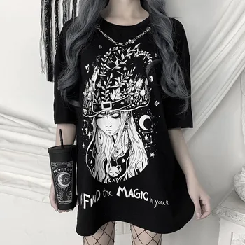 Rosetic Prašmatnus Spausdinti Gotikos Marškinėliai Moterims Harajuku Streetwear Tshirts Vasaros Marškinėlius 2020 Goth Girl Grandinės Dizaino Studentas Viršūnes Tees