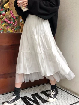 Nauji ilgi sijonai moterų sijonai harajuku korėjos stiliaus balta juoda maxi sijonas paaugliams aukšto liemens sijonas mokyklos sijonai