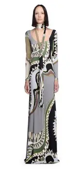 Moterų Bohemijos ilgiau spausdinimas Europos mados šilko sersey elastinga mezgimo slim suknelė