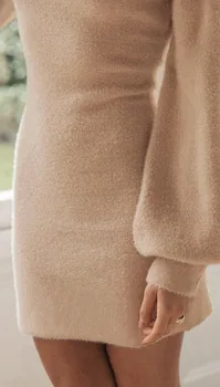 Eur) ir JAV Rudens/Žiemos dress Seksuali paketo klubo sijonas atsitiktinis vientisos spalvos suknelė su aukštu kaklu ir mažas juosmens ir ilgomis rankovėmis