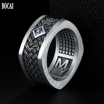S925 sterlingas sidabro žiedas žmogui banga hip-hop retro asmenybė paprasta ir valdinga vieno žiedo Tailando sidabro kvadratinių vyras žiedai