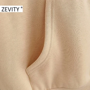 Zevity Naujas Moterų mados ilgomis rankovėmis laisvalaikio megztiniai su gobtuvu moteriška pagrindinio priekinės kišenės vilnos hoodie elegantiškas megztinis viršūnes H371