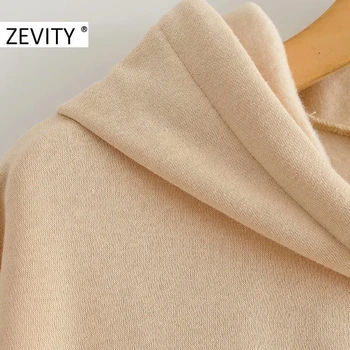 Zevity Naujas Moterų mados ilgomis rankovėmis laisvalaikio megztiniai su gobtuvu moteriška pagrindinio priekinės kišenės vilnos hoodie elegantiškas megztinis viršūnes H371