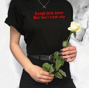 Kuakuayu HJN Juoktis Su Daug, Tačiau nepasitiki Bet Raidėmis Atspausdintas T-Shirt Moterų Tumblr Estetinės Grunge Juoda Tee Hipsters