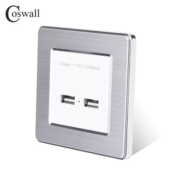 COSWALL Sienos kištukinis Lizdas, USB Dual Smart Indukcijos Įkrovimo lizdas Mobiliesiems 5V 2.1 Išvesties LED Indikatorius Nerūdijančio Plieno plokštė