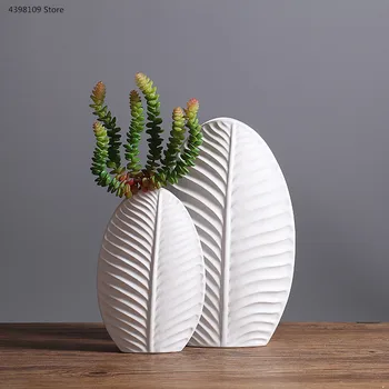Skandinavijos keramikos vaza, apdaila, apdailos baltos spalvos lapų formos vaza, modernus minimalistinio kambarį darbalaukio vaza namų puošybai