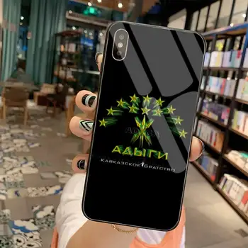 YJZFDYRM Adygėja Natioanl Vėliavos Minkštas Telefono dėklas, Padengti Grūdinto Stiklo iPhone 11 Pro XR XS MAX 8 X 7 6S 6 Plus SE 2020 atveju