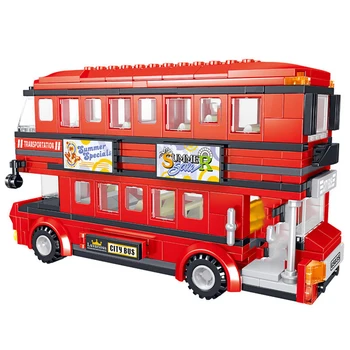 QUNLONG Draugais Autobusų Londono Dviaukštis Autobusas Miesto Mokykloje Automobilio Transportavimo Statybiniai Blokai, Plytos Draugų Mergaitė Transporto priemonės, Žaislai