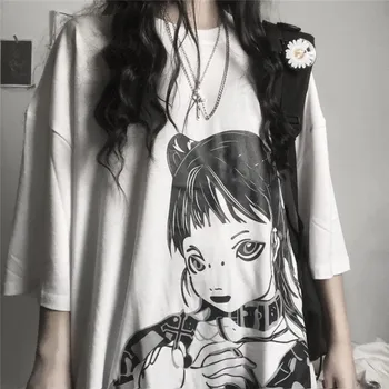 2020 Metų Vasaros Naują Harajuku Stiliaus Merginos Studentų Tees Marškinėliai Animacinių Filmų Spausdinti Korėjos Prarasti Pora Trumparankoviai Marškinėliai Moterų Drabužiai