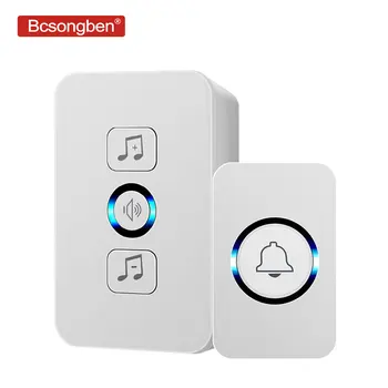 Bcsongben belaidžio vandeniui doorbell 1 mygtukas 1 imtuvas 300M nuotolinio valdymo pultą smart home hotel belaidžio durų žiedas JAV plug
