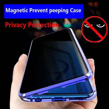 Metalo Magnetinių Stabdžių peeping Stiklo Atveju, Samsung Galaxy S20 Ultra S8 S9 S10 Plus Pastaba 8 9 10 360 Pilnas, Apsauga, Privatumo Dangtis