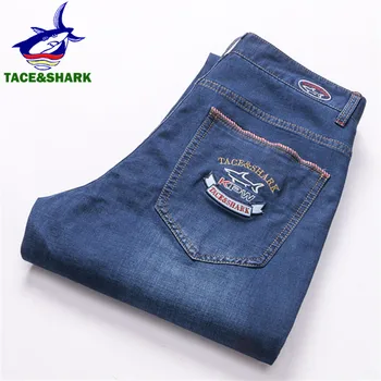 TACE&SHARK Prekės ženklo Vyrai Džinsai Aukštos Kokybės Vyriška Verslo Atsitiktinis Ryklys Džinsinio audinio Kelnės Mados Siuvinėjimo Kelnės Plius Dydis 2018
