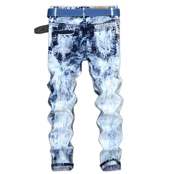 Džinsai Vyrams Derliaus Hip-Hop Streetwear Nelaimę Šviesiai Mėlynos Spalvos Pleistras Siuvinėjimo Atsitiktinis Ripped Jeans Aukštos Kokybės Mados Džinsinio Audinio Kelnės