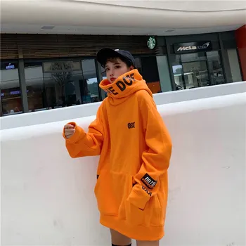2019 Žiemos Storio Harakuju Palaidinukė Moterų Orange Turleneck Pavasario Gobtuvu Puloveriai) Su Ilgomis Rankovėmis Negabaritinių
