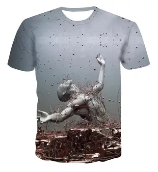 Naujas kūrybinis dizainas 3D gamtos spausdinimo vyriški marškinėliai trumpomis rankovėmis apvalios kaklo 3D grafikos / animacijos / statula vyriški T-shirt