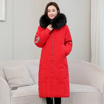 2020 m. Žiemos Striukė Moterims Kolekcija Šilta Striukė Su Žiemos Paltai siuvinėjimo plius dydis storas kailis outwear