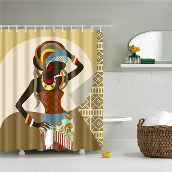 African American Girl Dušo Užuolaidos Meno Afro Juoda Moteris Vonios kambarys Frabic Vandeniui Poliesterio Vonios Užuolaidėlės su Kabliukais