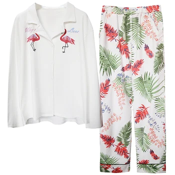 CAIYIER Naujas Žiemos Flamingas Spausdinti Pižama Rinkinys Moterims Ilgos Rankovės, Ilgos Kelnės Atsitiktinis Mergaičių naktiniai drabužiai Mielas Loungewear Sleepwear