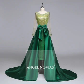 Ilgomis Rankovėmis Žalia Puošnios vakarinės Suknelės 2020 m., su Nuimamu Sijonu Užsakymą Abendkleider Oficialų Prom Chalatai