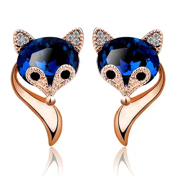 Mielas fox figūrą, mėlyna kristalų cirkonis deimantų stud auskarai moterims, safyras brangakmenių, rožinė aukso, sidabro spalva pendientes papuošalai