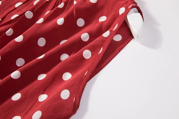 Moterų Gryno Šilko Ilga Suknelė vintage raudoni taškeliai, be rankovių su kišenėmis vienas dydis JN392