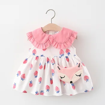 Melario Baby Girl Dress Naujas Vasaros Vaikai Kostiumas Braškių Spausdinti Princesė Suknelė Su Mielas Fox Pakabukas Infrant Vaikiški Drabužiai