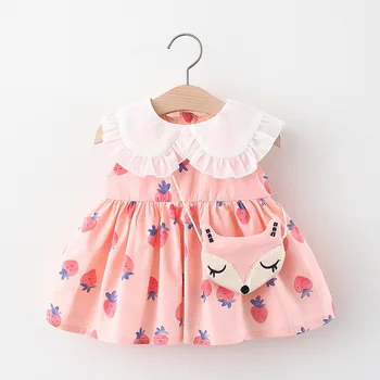 Melario Baby Girl Dress Naujas Vasaros Vaikai Kostiumas Braškių Spausdinti Princesė Suknelė Su Mielas Fox Pakabukas Infrant Vaikiški Drabužiai