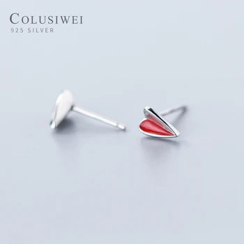 Colusiwei Autentiški 925 Sterling Silver Red Emalį Mini Mielas Kartus Meilės Širdis Stud Auskarai Moterims, Japonų Stiliaus Fine Jewelry