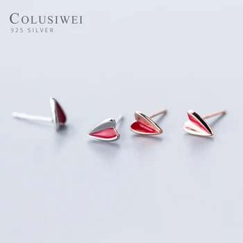 Colusiwei Autentiški 925 Sterling Silver Red Emalį Mini Mielas Kartus Meilės Širdis Stud Auskarai Moterims, Japonų Stiliaus Fine Jewelry