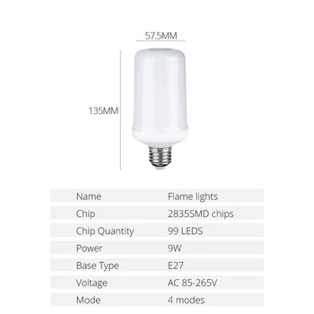 E27 LED Dinaminis Liepsnos Poveikis Lempa 9W 85-265V 99 Led Diodų Kūrybos Emuliacija 4 Režimai Mėlyna/Geltona Liepsna Kukurūzų Lemputės