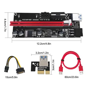 6pcs PCIE Riser 1X iki 16X Grafika Pratęsimo GPU Kasybos Varomas Stovo Adapteris Kortelės, 60cm USB 3.0 Kabelį VER009S
