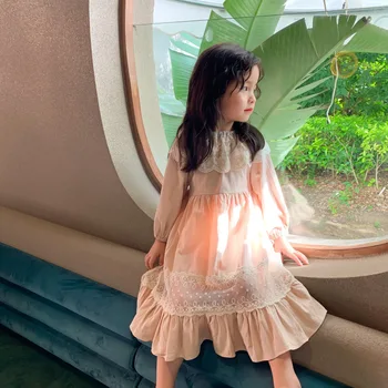 2020 M. Rudenį Naujų Mergaičių Mados Nėriniai Susiuvimo Princesė Suknelės Bamblys Kūdikiui Ilgomis Rankovėmis Medvilnės Teismas Stiliaus Suknelė Vaikams Drabužių
