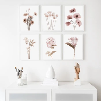 Pink Botanikos Gėlės Plakatai Ir Spausdina Minimalizmas Sienos Meno Tapybos Drobės Augalų Sienos Nuotraukas Kambarį Namų Dekoro