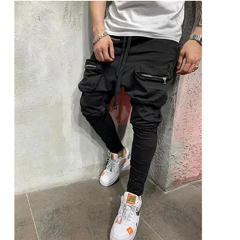 Vyras Streetwear Susiuvimo Spalva Poilsiu Hip-Hop Ilgas Kelnes Vyrams Elastinga Juosmens Multi-pocket jogger Aukštos kokybės kelnės