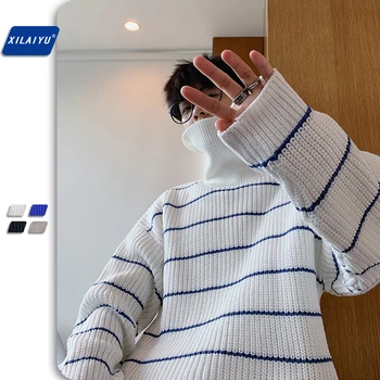 XILAIYU Rudens/žiemos aukštos apykaklės megztinis vyrams/moterims Streetwear Harajuku prarasti pora universalus juostele dugnu mėgėjams Trikotažas