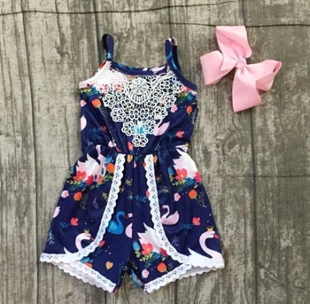 Kūdikių mergaičių drabužius vasarą romper su žąsų spausdinti vaikai boutique drabužių su laivapriekio
