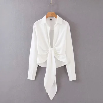 Vasaros viršūnes moterų 2019 m. derliaus lankas elegantiška balta palaidinė moterims marškinėliai korėjos seksualus v-kaklo, ilgomis rankovėmis palaidinė streetwear blusas