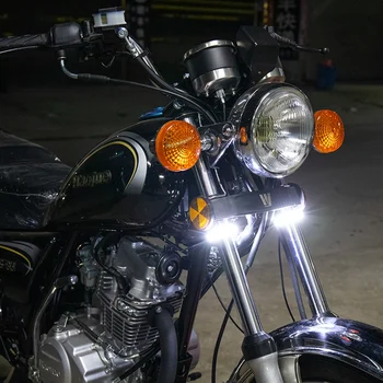 2vnt Motociklo LED DRL Posūkio Signalo Lemputė Šakutę, Žiedą, Juostelės Lempa Balta Gintaro Motociklą Mirksi Indikatorių Universalios