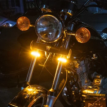 2vnt Motociklo LED DRL Posūkio Signalo Lemputė Šakutę, Žiedą, Juostelės Lempa Balta Gintaro Motociklą Mirksi Indikatorių Universalios