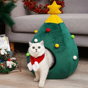 Kalėdų Žiemą Šiltas Katė Lova Pliušinis Minkštas Nešiojamas Cute Cat House Cave Miegmaišį Pagalvėlės, Gyvūnėlių Lova Kilimėliai Kačiukai Produktus