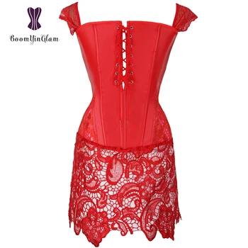 903# Mados dizaino plius dydis nėrinių petnešėlėmis Intimated moterų bustier kūno shaperwear seksualus raudonas odinis korsetas suknelė